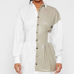Manière De Voir - Half Vegan Leather Shirt Dress (White)